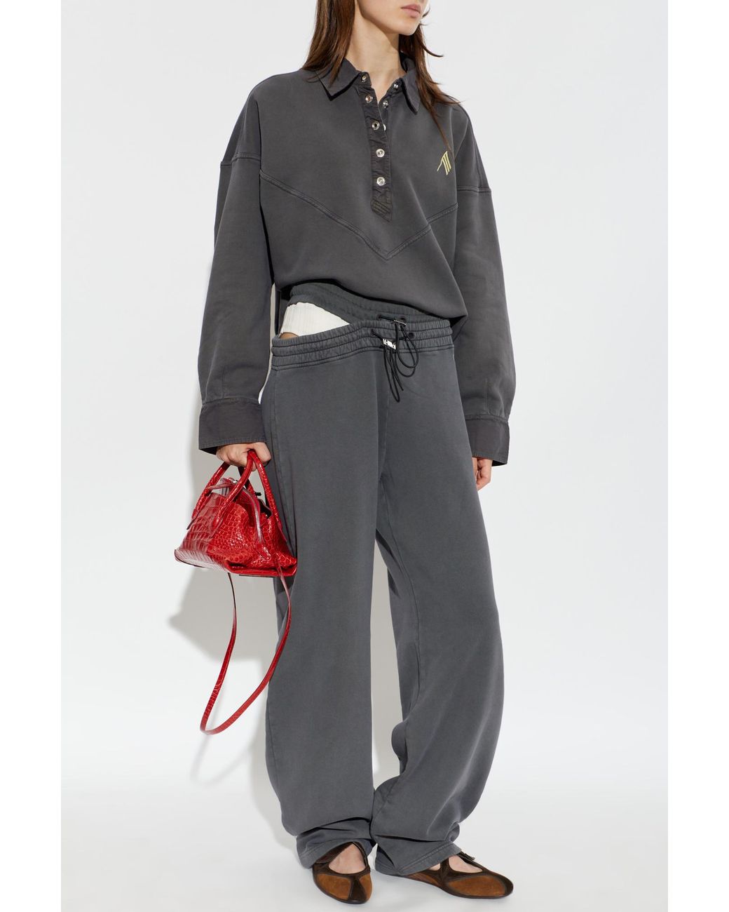 The Attico Gray Oversize Long-Sleeve Polo