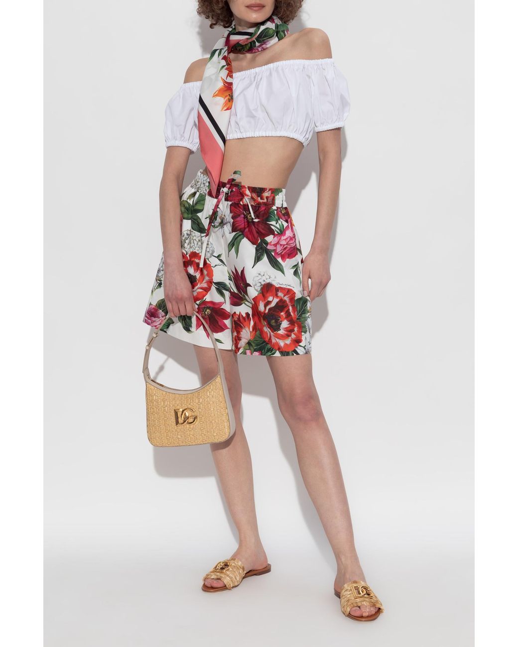 Dolce & Gabbana Red Dolce & Gabbana Floral Motif Shorts
