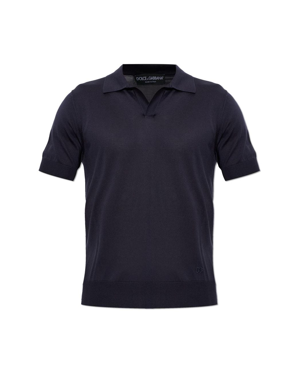 Dolce & Gabbana Blue Silk Polo With Embroidered Logo for men