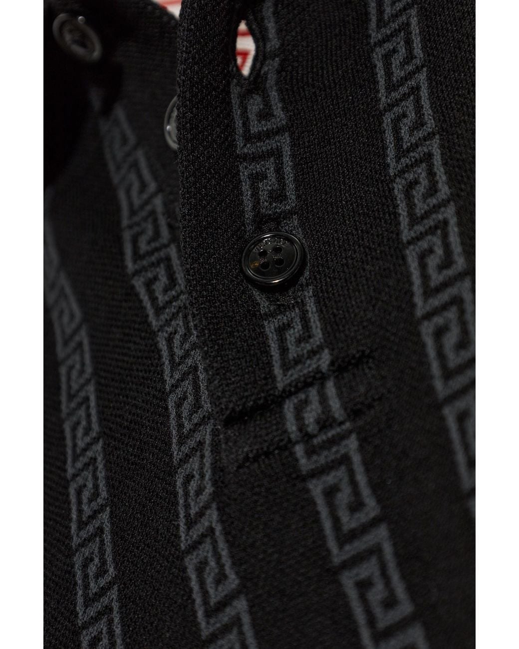 Versace Black Cotton Polo Shirt With Monogram for men