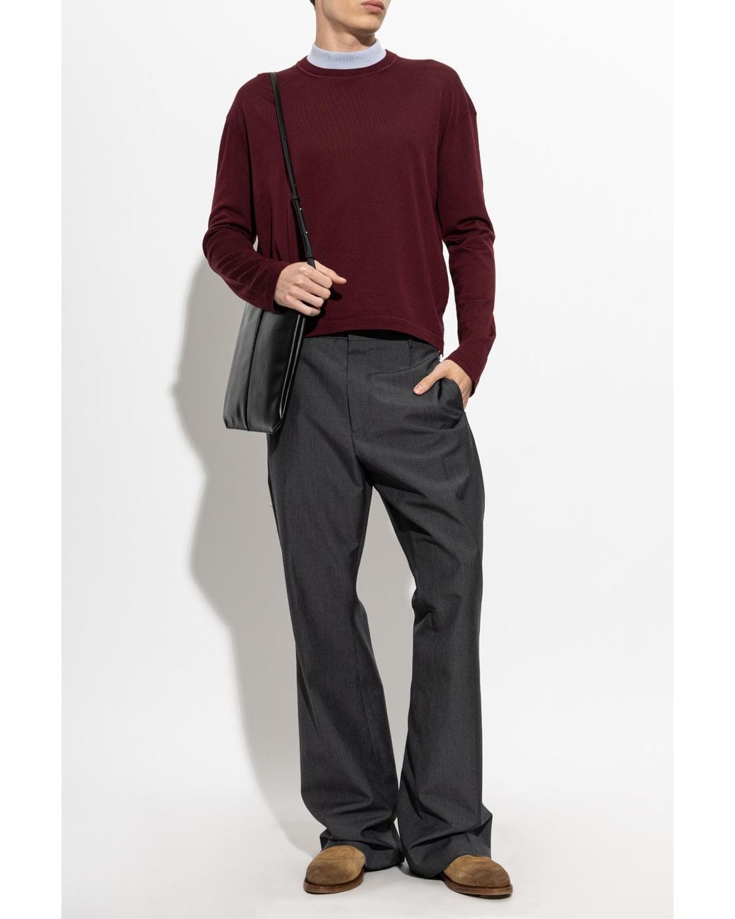 Jil Sander Red Wool Sweater With Crew Neckline for men