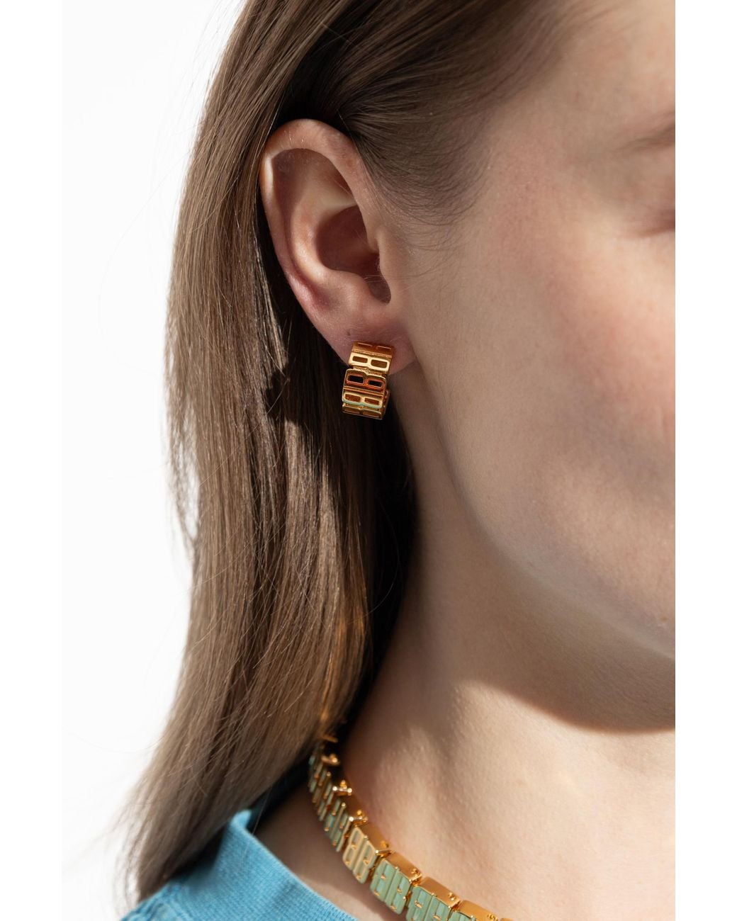 Balenciaga Metallic Earrings With Logo