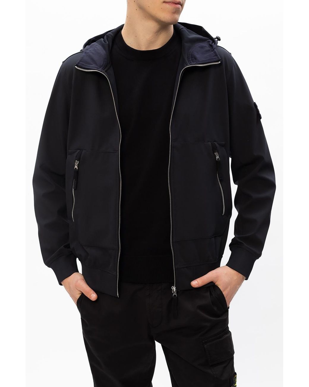 Stone Island Jacket With Logo Navy Blue For Men Lyst