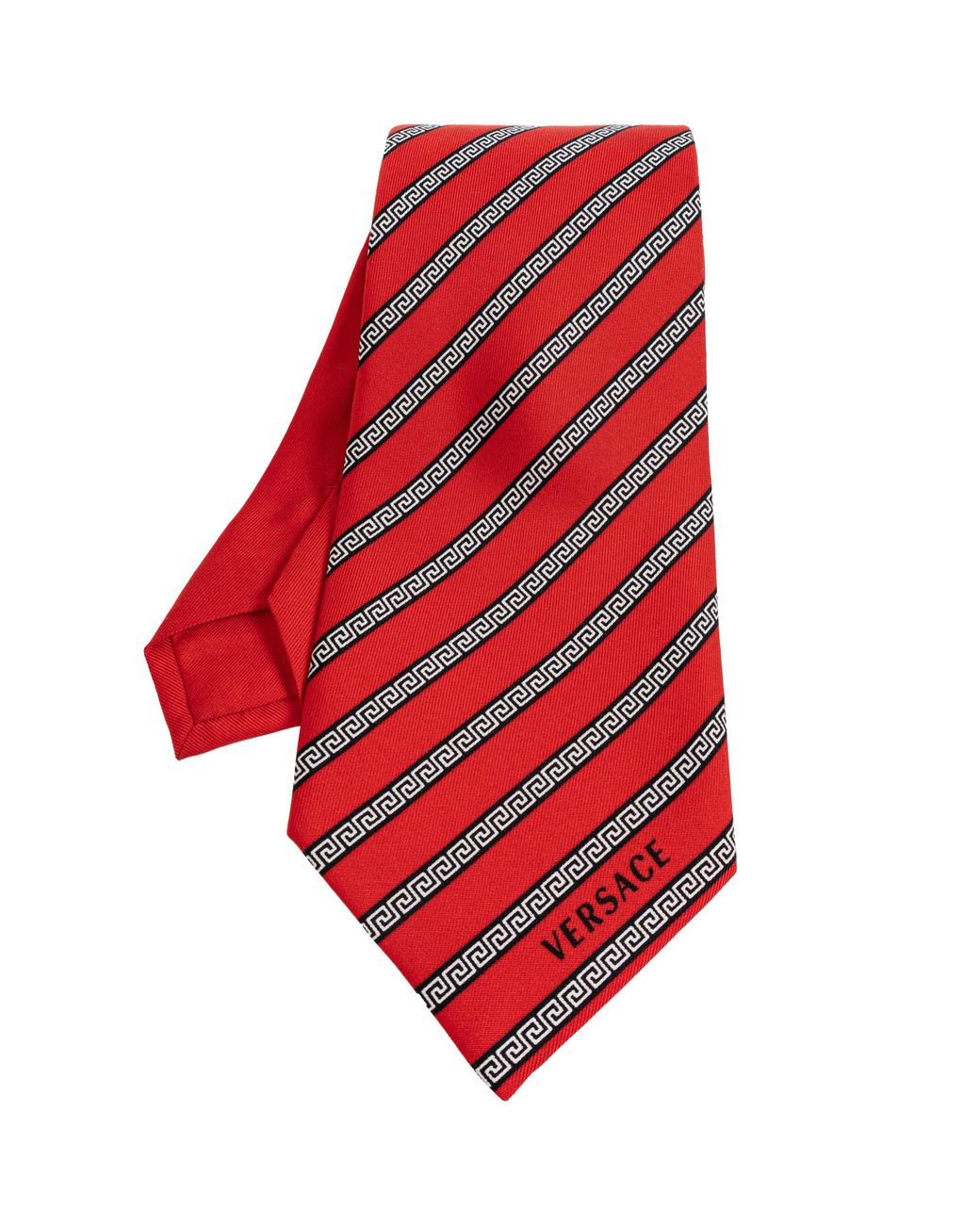 Versace Red Silk Tie With Greek Pattern for men