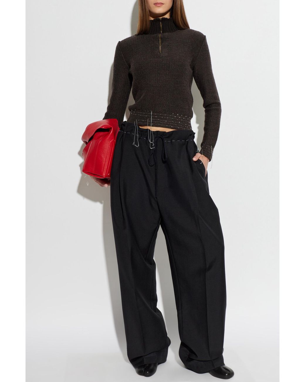 Maison Margiela Black Sweater With Decorative Threads