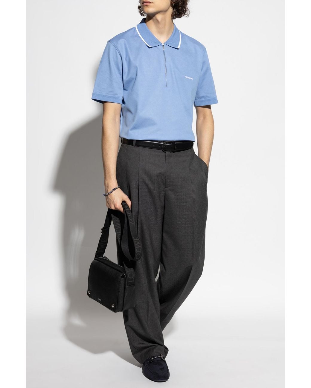 Ferragamo Blue Polo With Logo for men