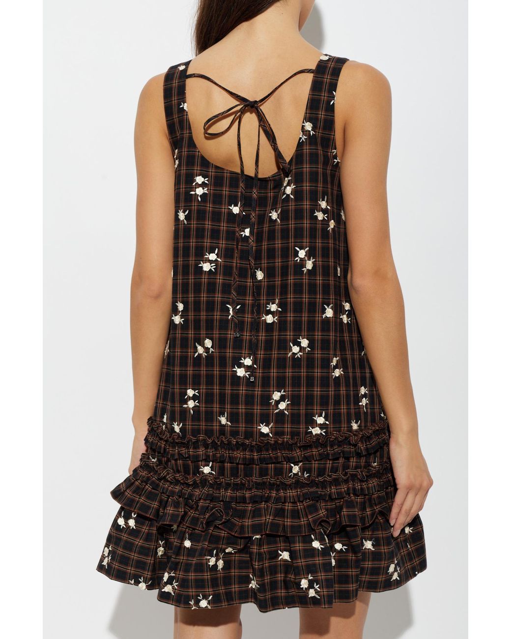 Ganni Black Dress With Floral Motif