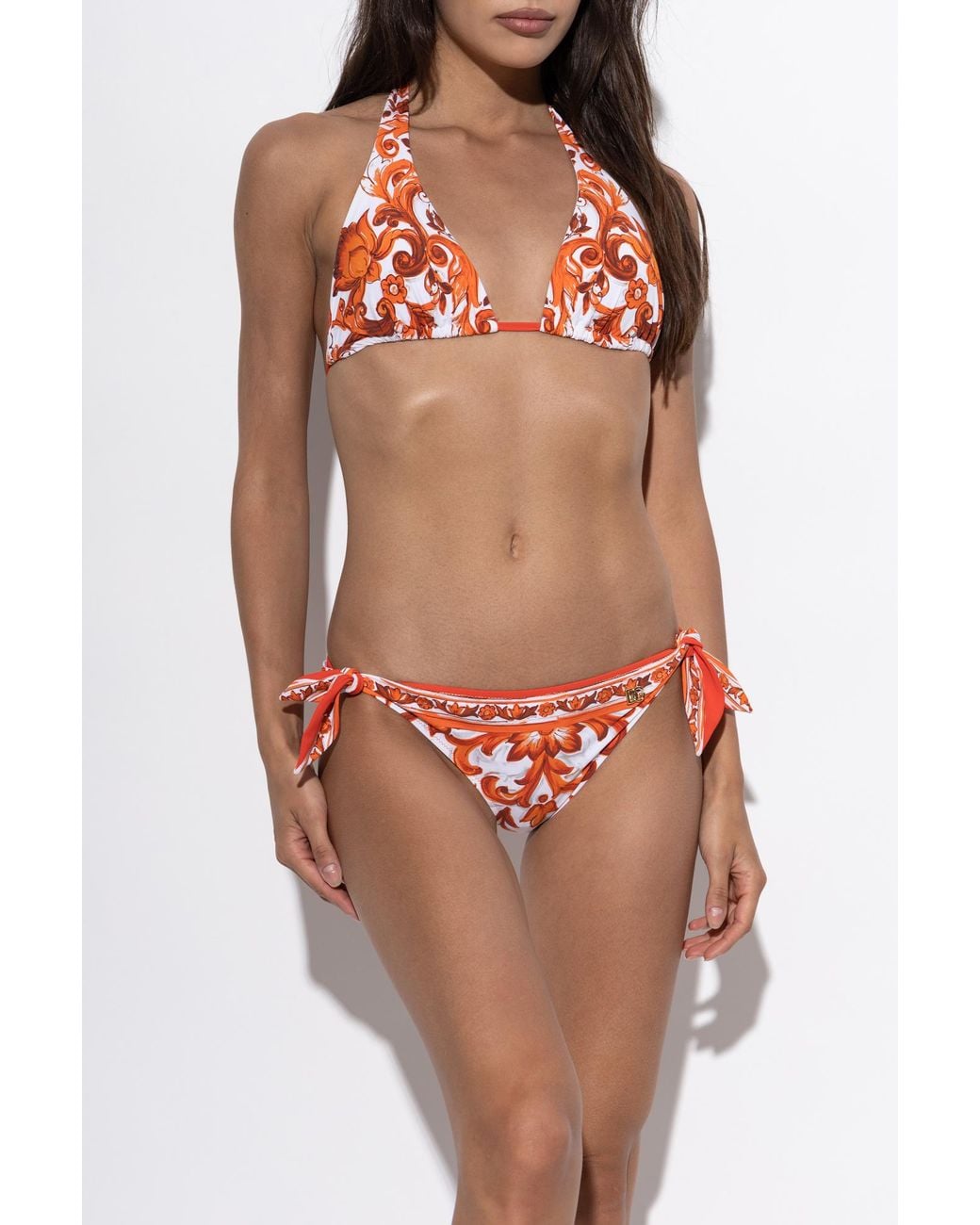 Dolce & Gabbana Red Two-Piece Swimsuit With "Majolica" Print