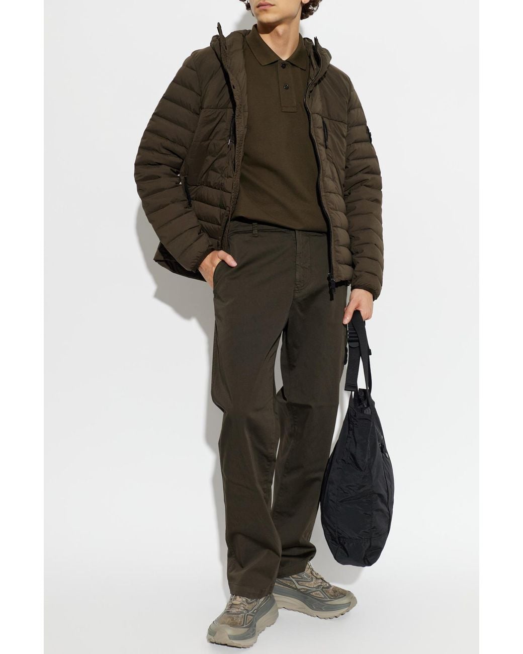 Stone Island Brown Quilted Jacket With Hood for men