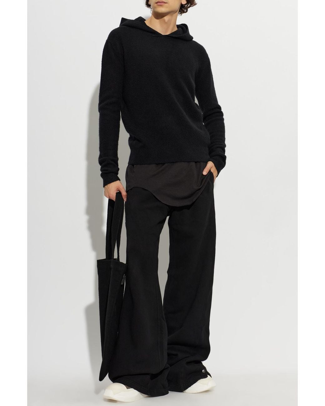 Rick Owens Black Cashmere Hoodie Sweater for men