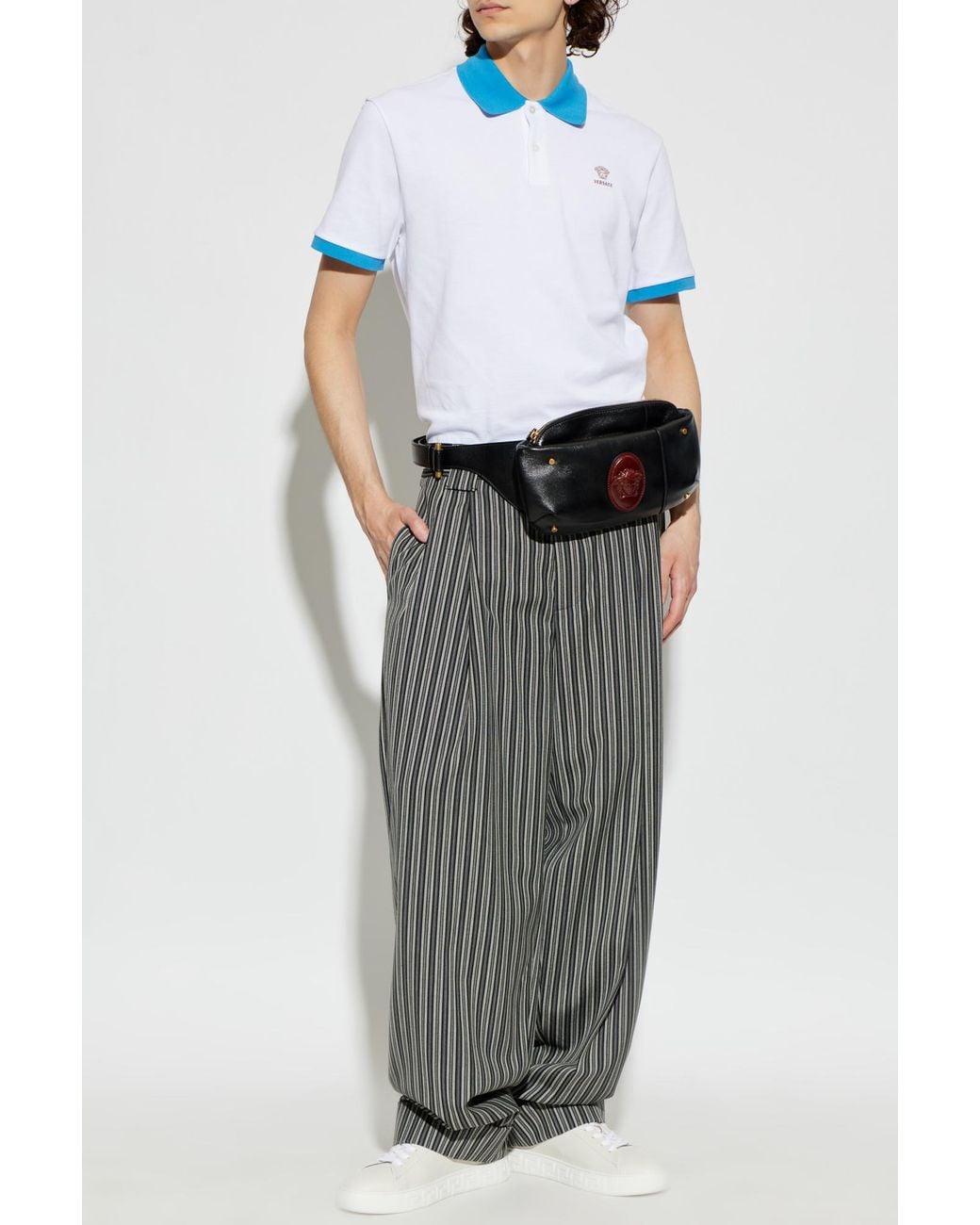 Versace Blue Polo With Embroidered Logo for men