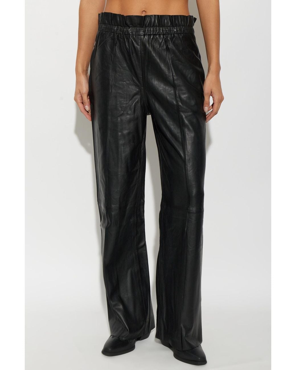 AllSaints Black Leather Trousers 'Fran'