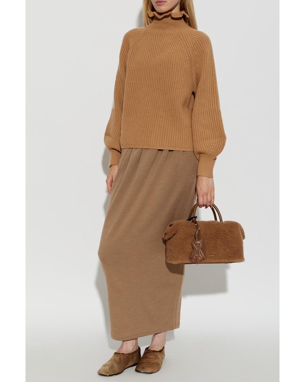 Max Mara Brown Wool Turtleneck Sweater 'Pontile'