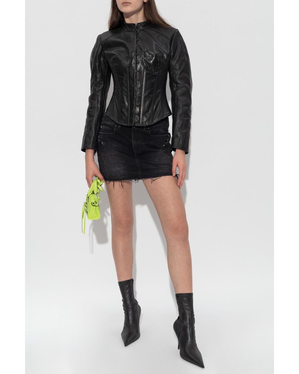 Balenciaga Black Leather Jacket With Stand-Up Collar