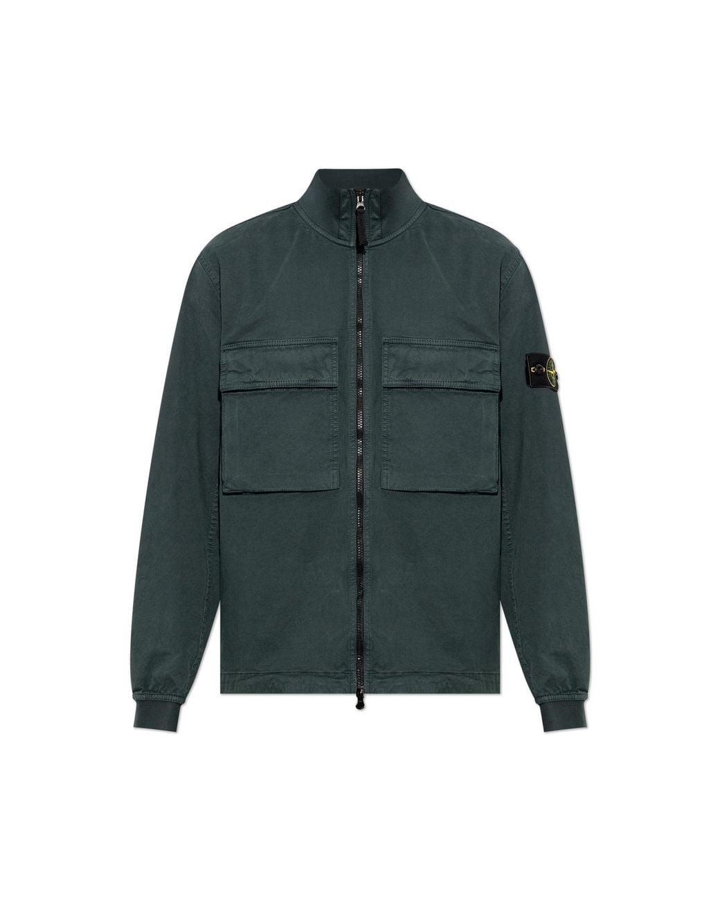 Stone Island Green Cotton Jacket With Stand-Up Collar for men