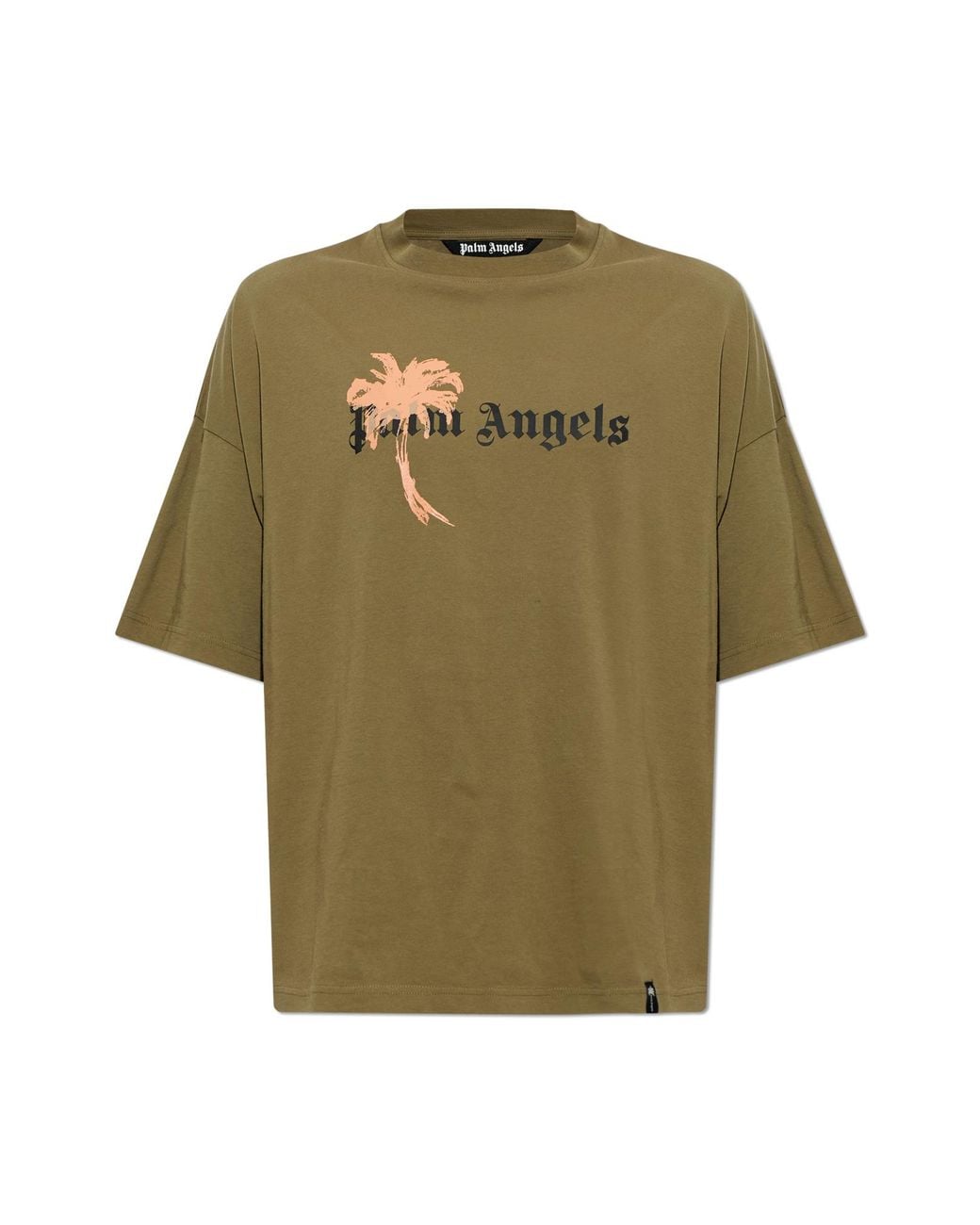 Palm Angels Green T-Shirt With Printed Logo for men