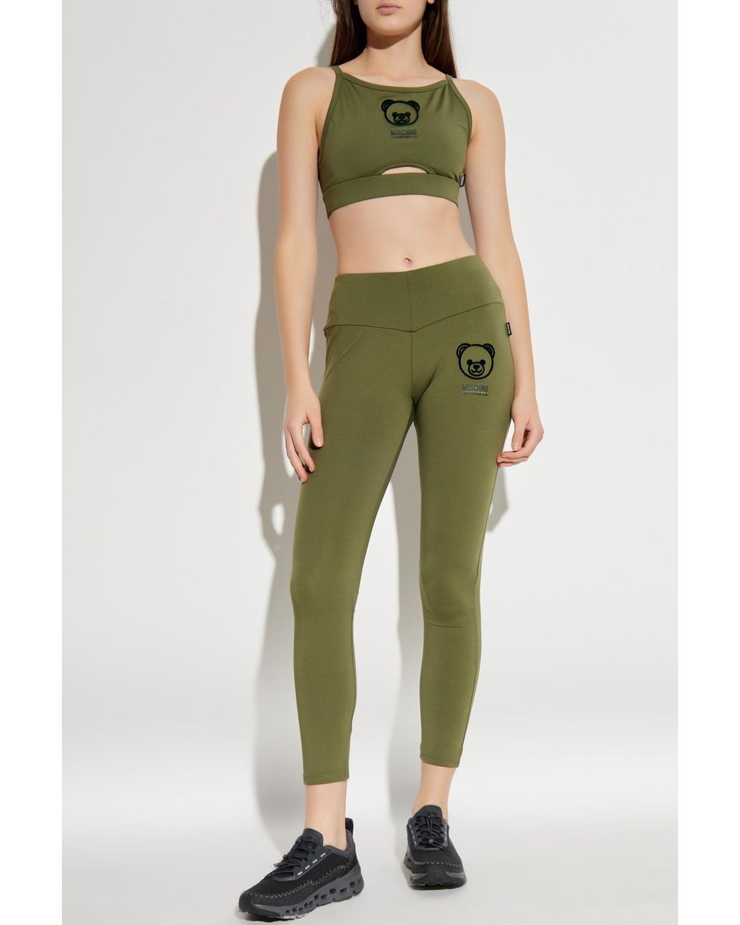 Moschino Green Leggings With Raised Logo
