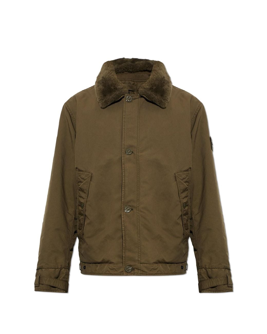 Stone Island Green Insulated Jacket With Faux Fur Collar for men