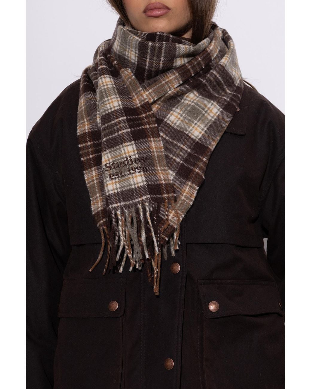 Acne Black Cashmere Tartan Scarf