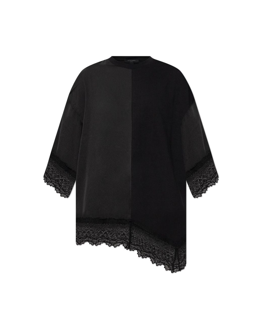 AllSaints Black T-Shirt With Lace Trim 'Lenny'