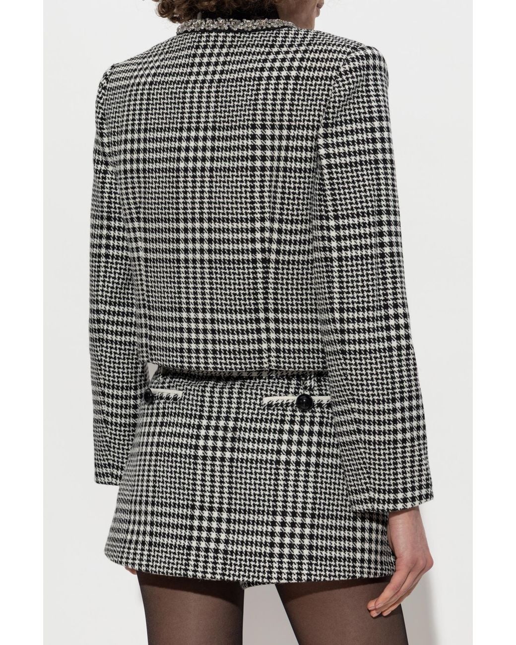 Self-Portrait Gray Jacket With Houndstooth Pattern