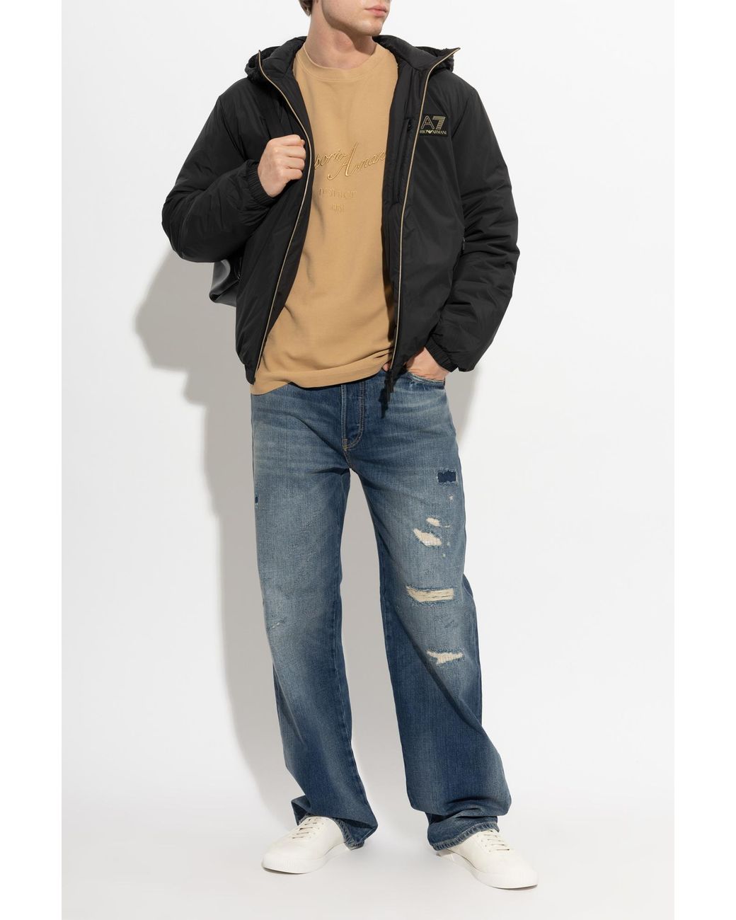 EA7 Blue Insulated Jacket With Hood for men