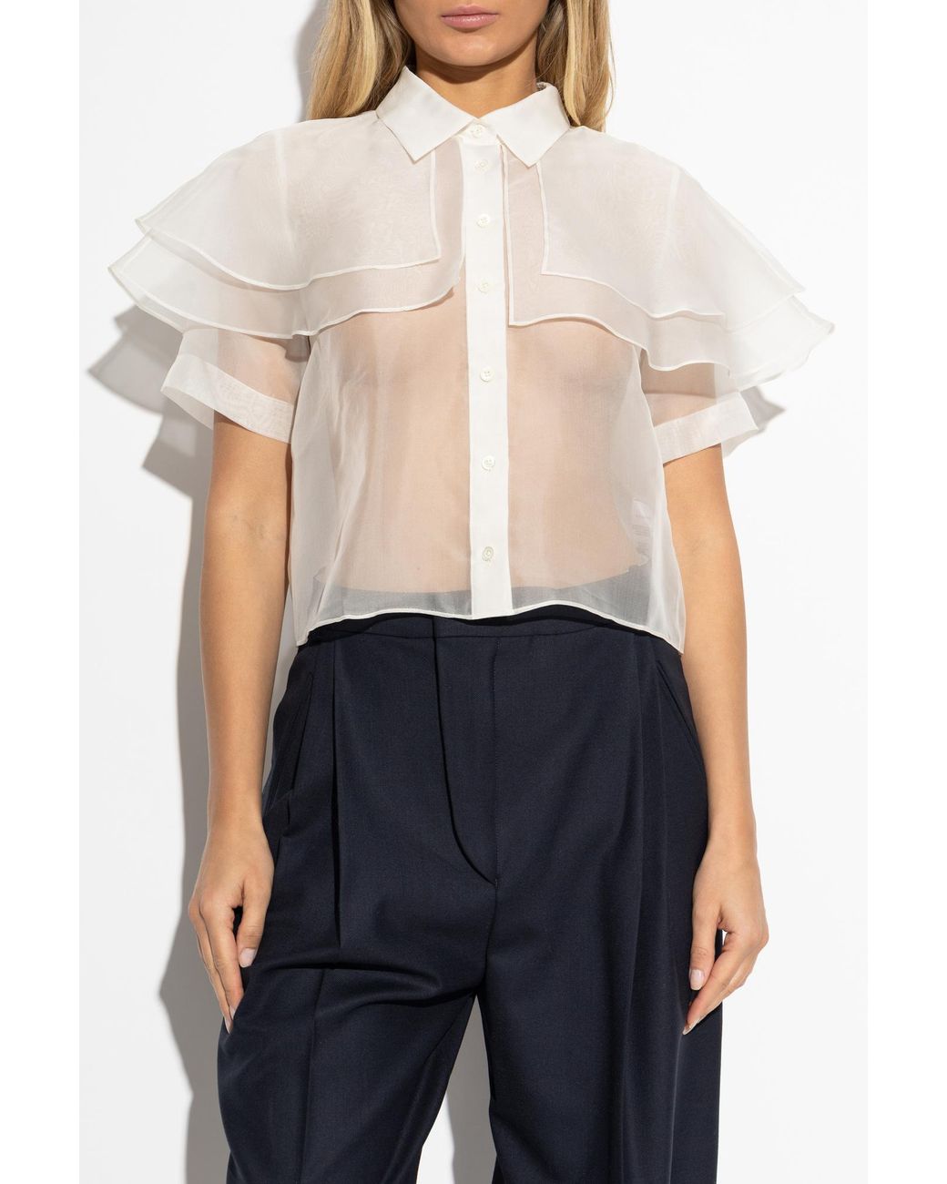 FRAME White Silk Top With Ruffles
