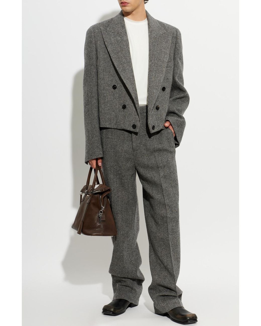 Maison Margiela Gray Wool Herringbone Pattern Trousers for men