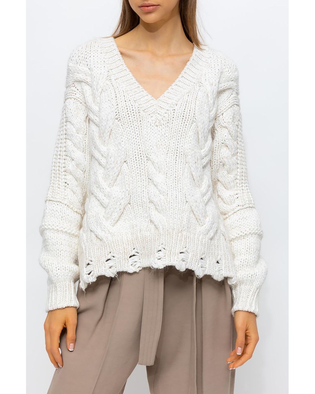 IRO Cotton Distressed Sweater in White | Lyst