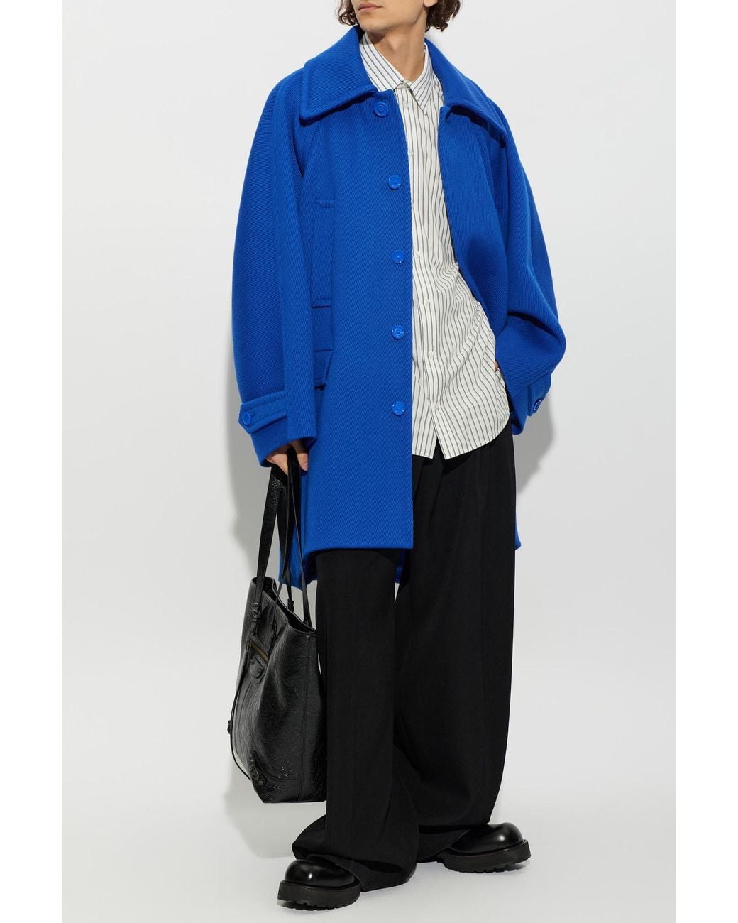 Balenciaga Blue Wool Coat With Pockets for men