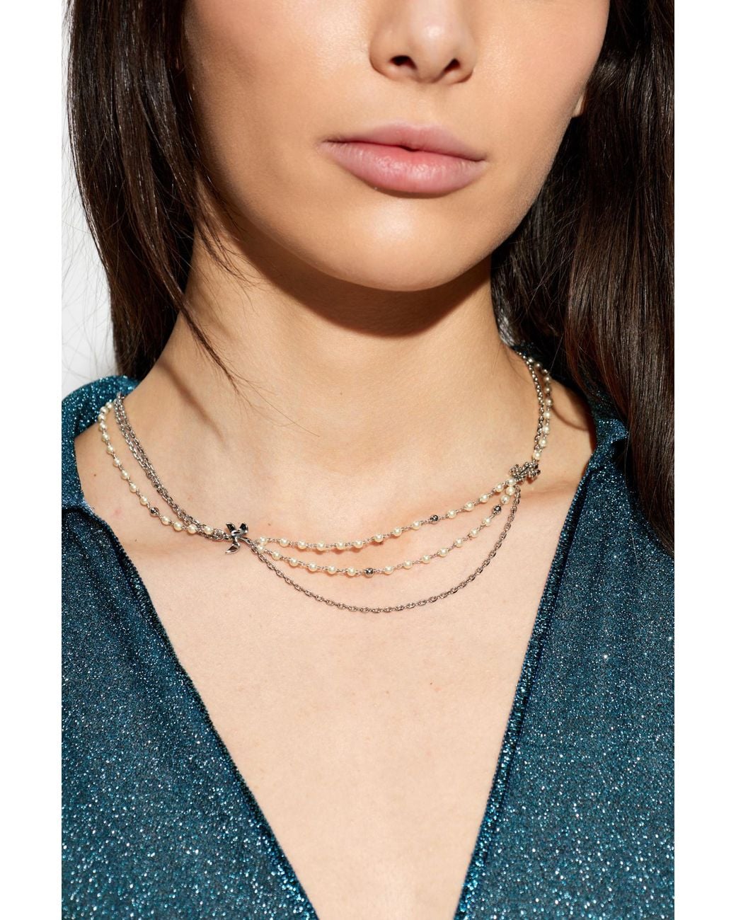 Tory Burch White Short Necklace With Glass Pearls