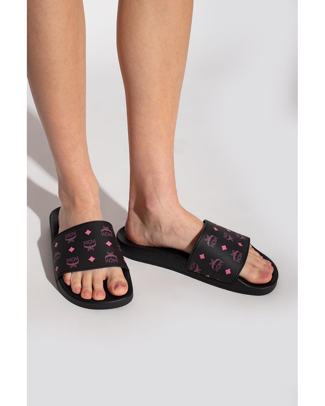 MCM Monogram Slides in Black Lyst