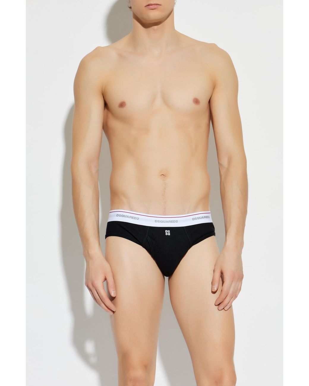 DSquared² Black Ribbed Briefs With Logo for men