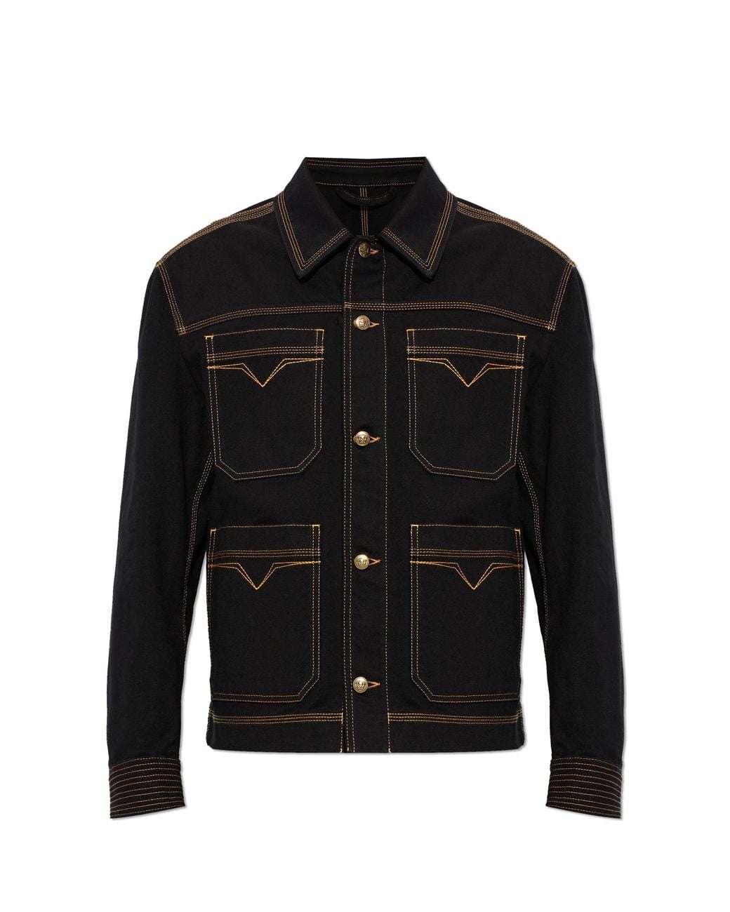 Versace Black Denim Jacket With Contrasting Stitching for men