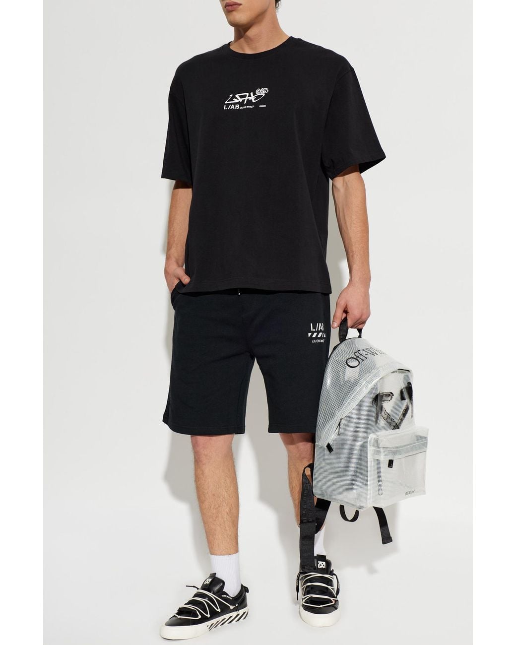 LAB C.O. OFF WHITE Black T-Shirt With Printed Logo for men