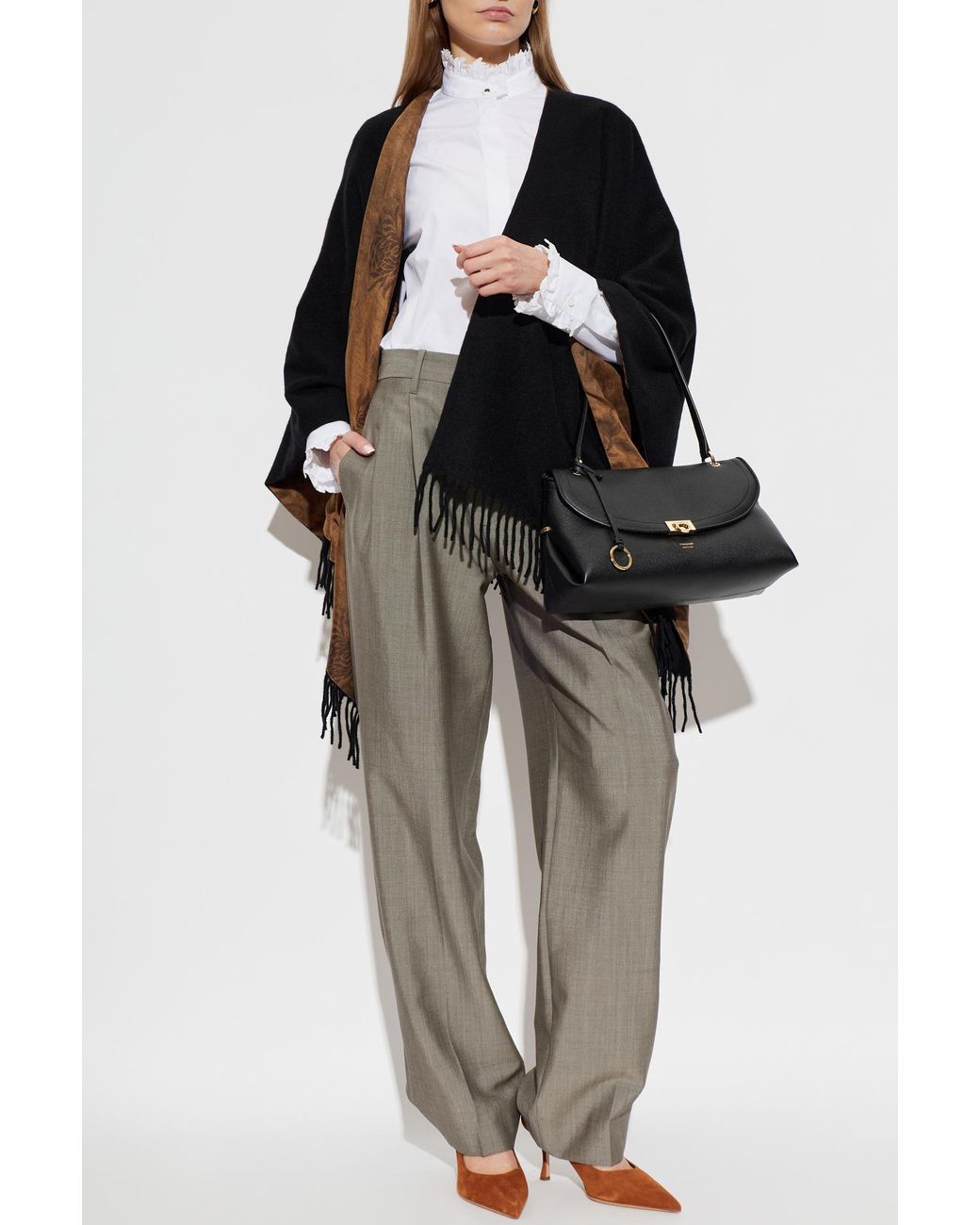 Ferragamo Blue Double-Sided Poncho With Fringes