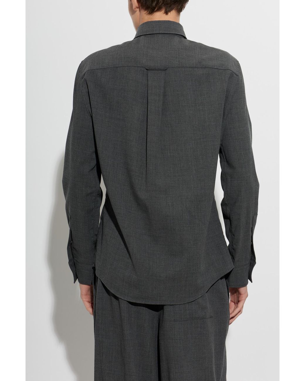 AMI Gray Wool Shirt With Pockets for men