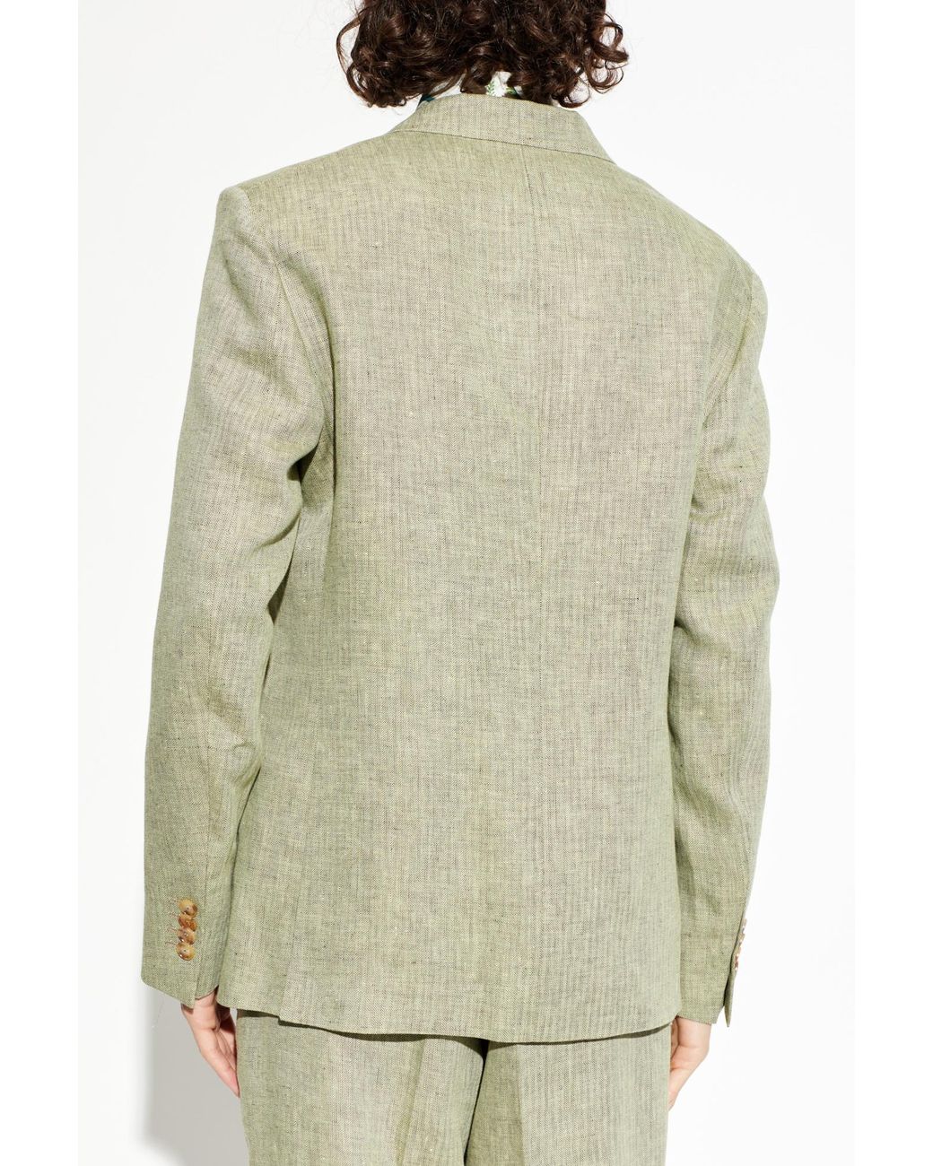 Etro Green Linen Herringbone-Patterned Blazer for men
