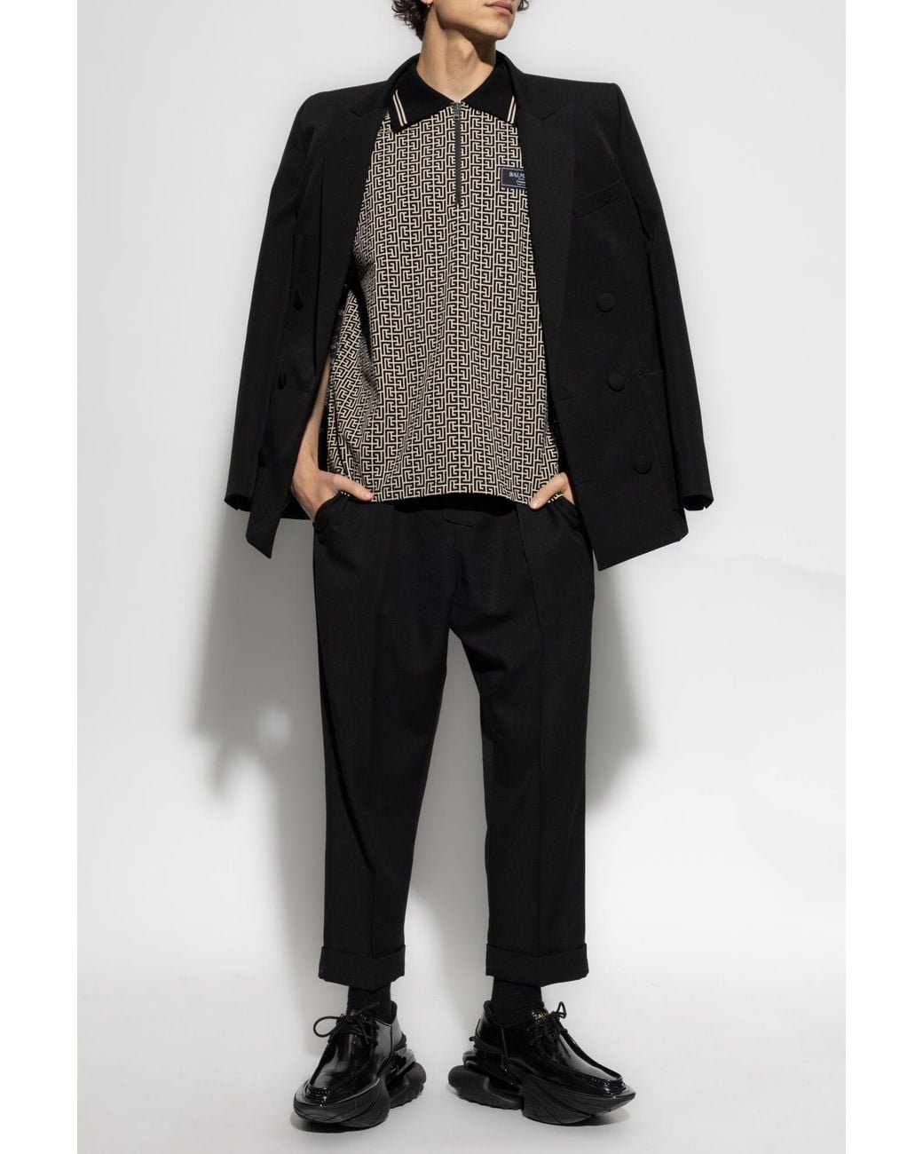 Balmain Gray Polo With Monogram for men