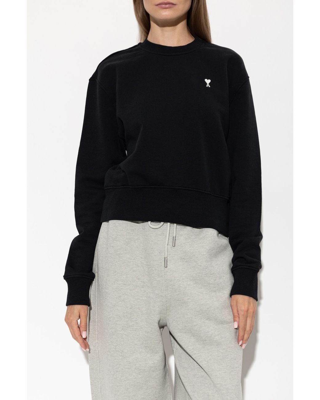 AMI Black Cotton Sweatshirt With Embroidered Logo