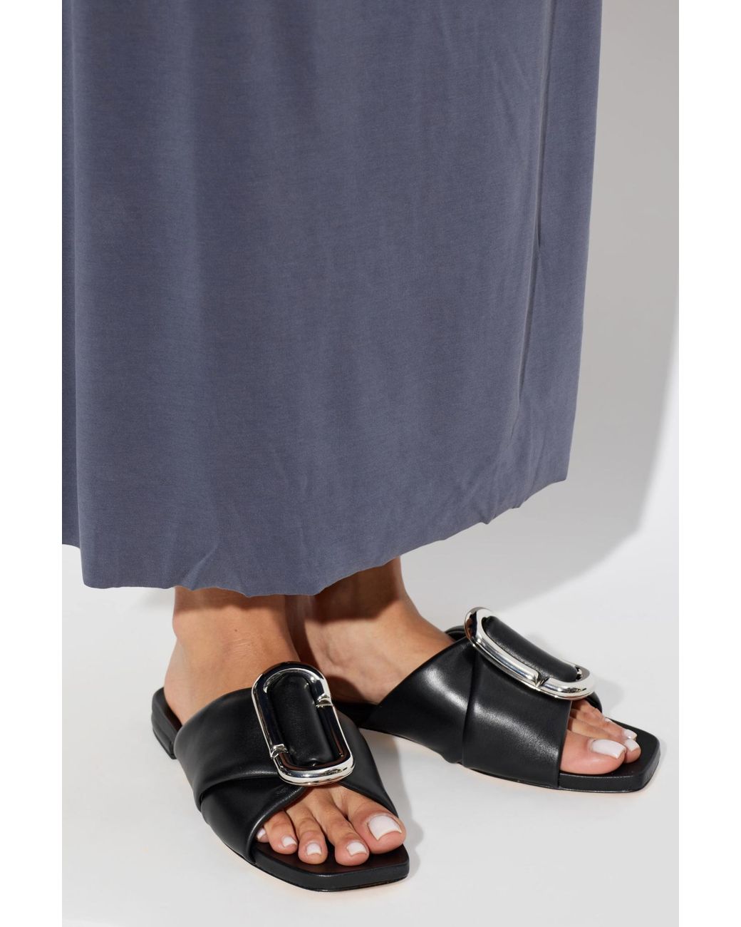 Marc Jacobs Black Leather Slides With An Appliqué