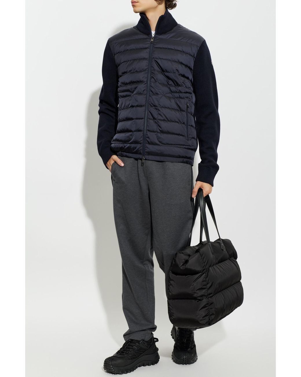 Moncler Blue Cardigan With Quilted Front for men