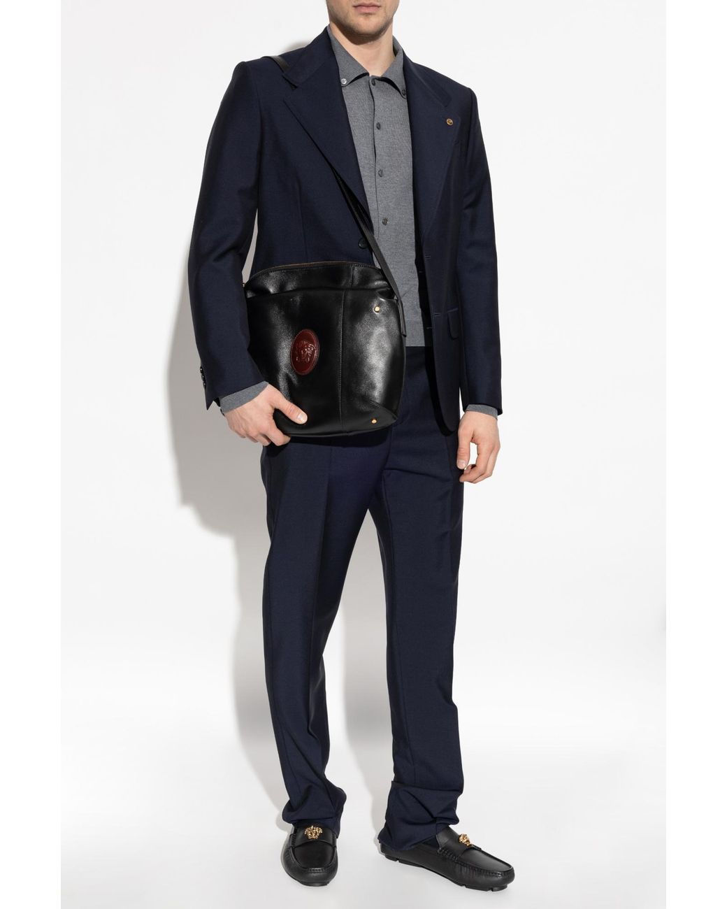 Versace Gray Wool Cardigan With Embroidered Logo for men