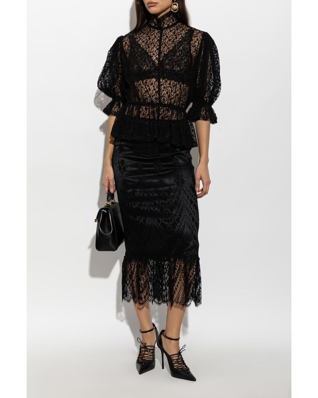 Dolce & Gabbana Black Lace Midi Skirt