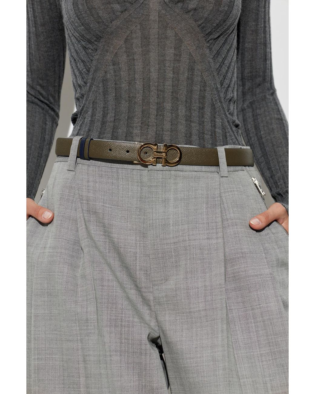 Ferragamo Gray Leather Belt