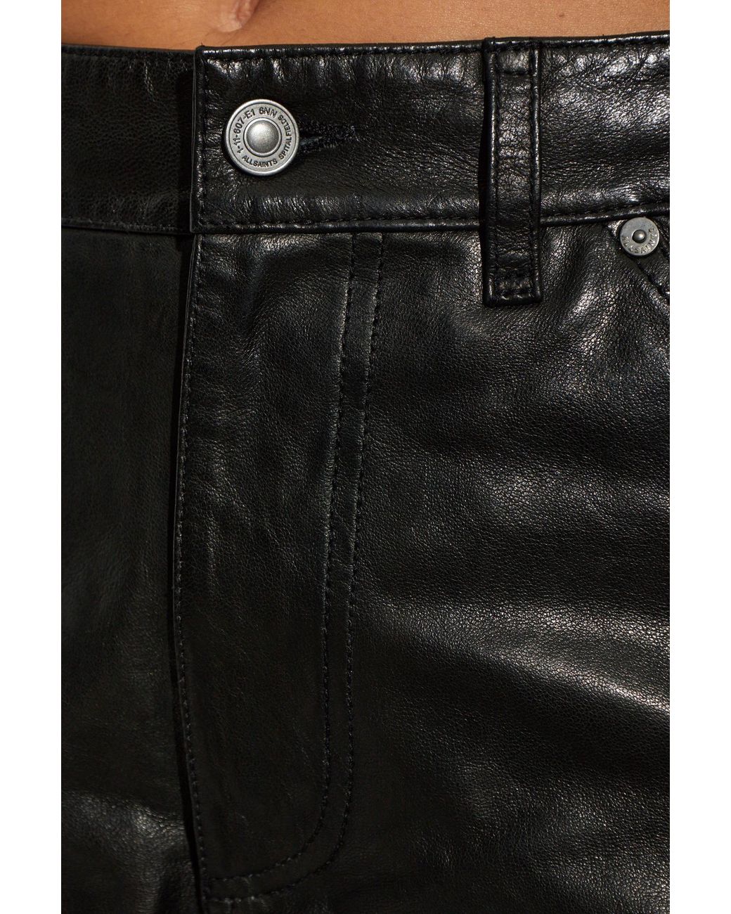 AllSaints Black Leather Trousers 'Manta'