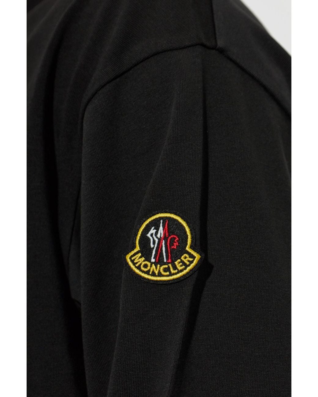 Moncler Black Crew Neck T-Shirt With Logo Patch for men