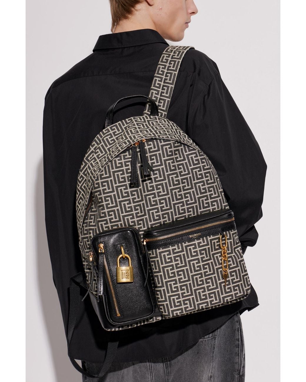 Balmain Black 'Pulse' Backpack With Monogram for men