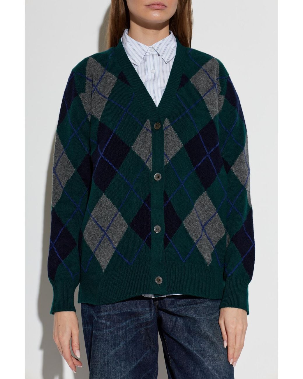 &Daughter Green Wool Cardigan 'Ava Argyle'