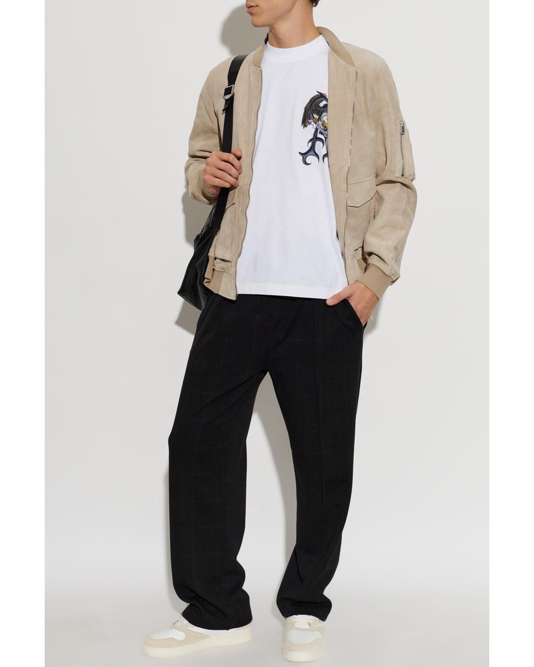 AllSaints White 'Rokko' Suede Bomber Jacket for men